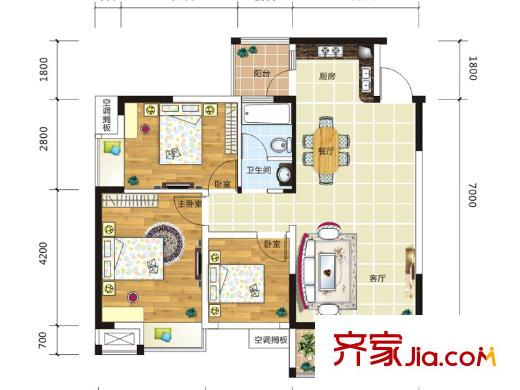 振寧i時代2號樓C戶型 3室2廳1衛(wèi)1廚