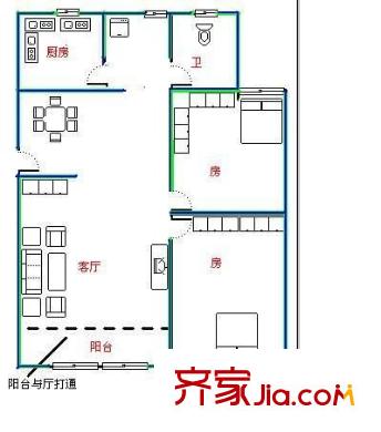 廣西路橋二公司宿舍 2室 戶型圖