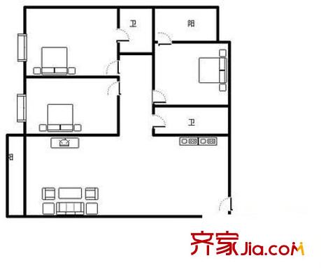 廣西路橋二公司宿舍 3室 戶型圖