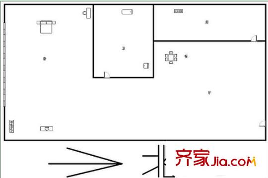 超大運(yùn)輸有限公司長(zhǎng)崗宿舍區(qū)戶(hù)型圖4 1室2廳1衛(wèi)1廚