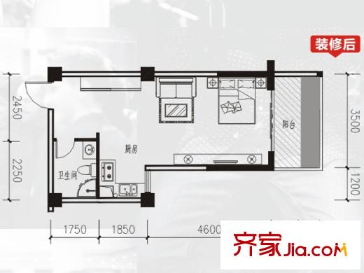 長凱9號23戶型 1室1廳1衛(wèi)1廚