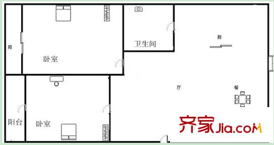 齒輪廠宿舍戶型圖4 2室2廳1衛(wèi)1廚