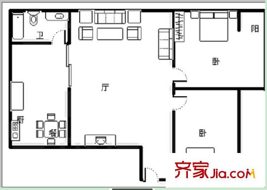 齒輪廠宿舍戶型圖1 2室2廳1衛(wèi)1廚