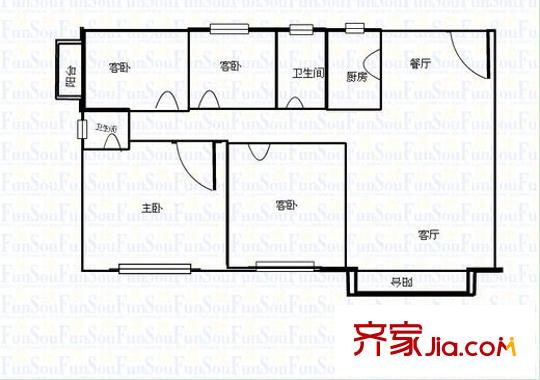 審計廳宿舍戶型圖2 4室2廳1衛(wèi)1廚