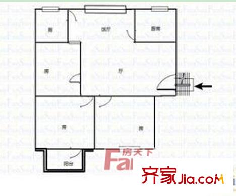 桂泰進(jìn)出口公司宿舍戶型圖1 3室2廳1衛(wèi)1廚