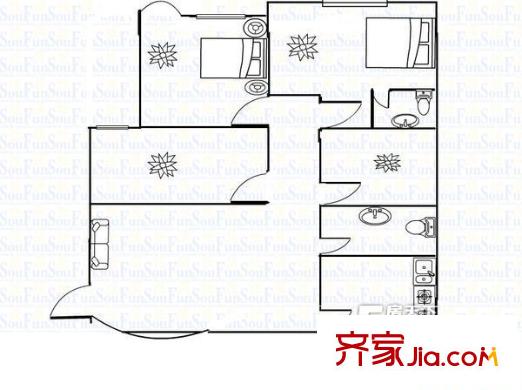 茶葉進(jìn)出口公司宿舍戶(hù)型圖8 4室1廳2衛(wèi)1廚