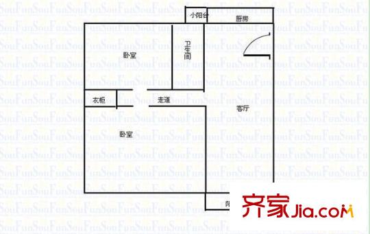 江景花園戶型圖2 2室2廳1衛(wèi)1廚