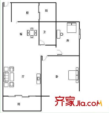江景花園戶型圖1 2室2廳1衛(wèi)1廚