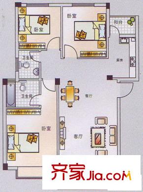 昌泰清華園戶型圖戶型圖 3室2廳2衛(wèi)1廚