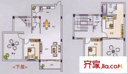 昌泰清華園戶型圖戶型圖（復(fù)式） 3室2廳3衛(wèi)1廚