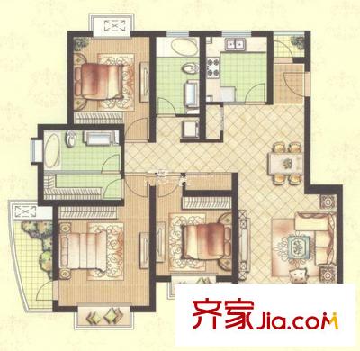 綠洲花園戶型圖中國(guó)人壽廣西分公司宿舍3s2t2w 3室2廳2衛(wèi)1廚