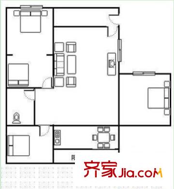 金洲路中國銀行宿舍戶型圖1 3室2廳1衛(wèi)1廚