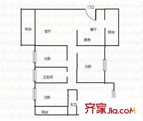 金洲路中國(guó)銀行宿舍戶型圖4 4室2廳2衛(wèi)1廚