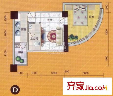 浩天南湖菁鉆公寓戶型圖D戶型 1室1廳1衛(wèi)1廚