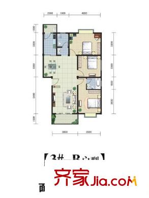 金騰莫村半島戶型圖3#B戶型 3室2廳2衛(wèi)1廚