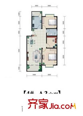 金騰莫村半島戶型圖4#A3戶型 3室2廳2衛(wèi)1廚