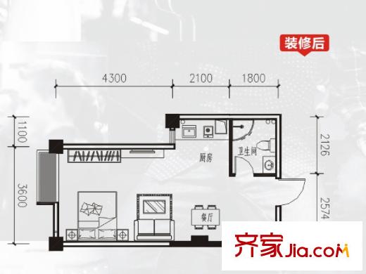 長凱9號12戶型 1室1廳1衛(wèi)1廚