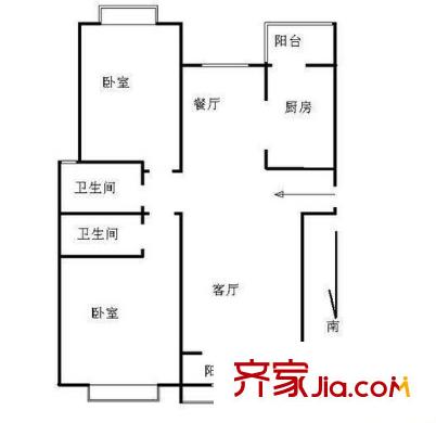 崇左市經(jīng)委南寧生活區(qū)戶型圖5 2室2廳2衛(wèi)1廚