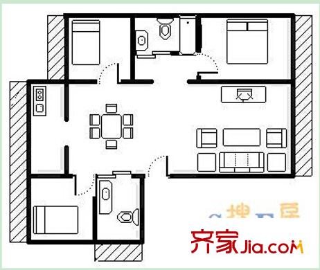 齒輪廠宿舍戶型圖2 3室2廳2衛(wèi)1廚