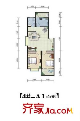 金騰莫村半島戶型圖4#A1戶型 2室2廳1衛(wèi)1廚