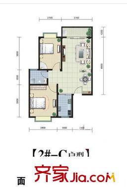 金騰莫村半島戶型圖2#-C戶型 2室2廳1衛(wèi)1廚