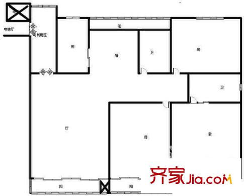 合纖維廠第三生活區(qū)戶型圖4 3室2廳1衛(wèi)1廚