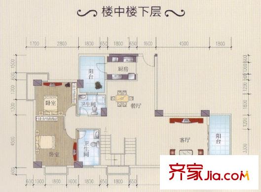 金騰江灣小區(qū)戶型圖4#樓A1戶型樓中樓下層 5室2廳4衛(wèi)1廚