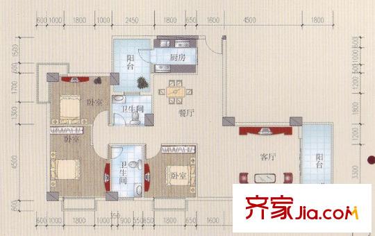 金騰江灣小區(qū)戶型圖4#樓A戶型 3室2廳2衛(wèi)1廚