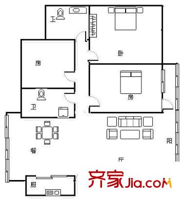 廣西新聞出版局宿舍 3室 戶型圖