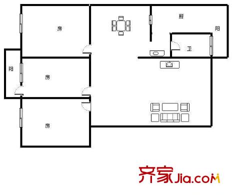 廣西區(qū)糧食局宿舍 3室 戶型圖