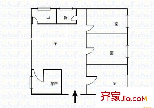 石化廳大院戶型圖4 3室2廳1衛(wèi)1廚