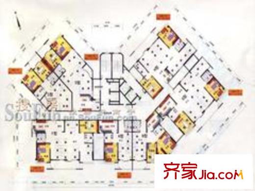 展廈景灣戶型圖十二-十七層辦公布置 