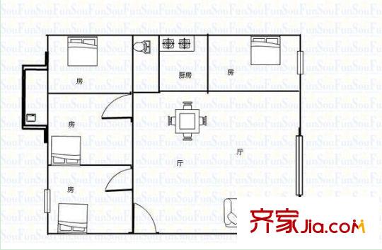 工行鯉灣宿舍戶型圖1 4室2廳1衛(wèi)1廚