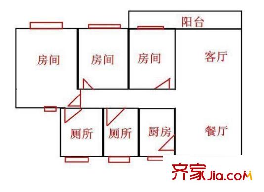 工行鯉灣宿舍戶型圖4 3室2廳2衛(wèi)1廚