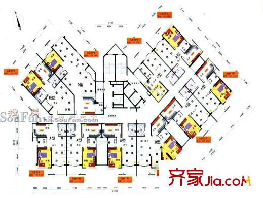 展廈景灣戶型圖五-十一層辦公布置圖 