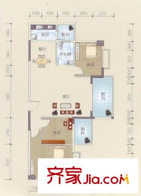 金騰江灣小區(qū)戶型圖4#樓B戶型 3室2廳2衛(wèi)1廚