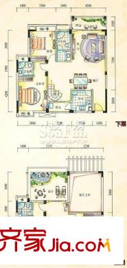 皇庭翡翠灣戶型圖B1樓中樓 4室2廳3衛(wèi)1廚