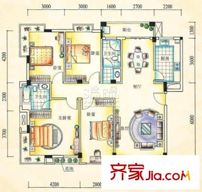 皇庭翡翠灣戶型圖C1標(biāo)準(zhǔn)戶型 4室2廳2衛(wèi)1廚