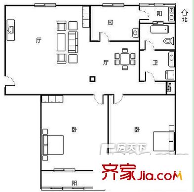 公安廳大院戶型圖6 2室2廳1衛(wèi)1廚