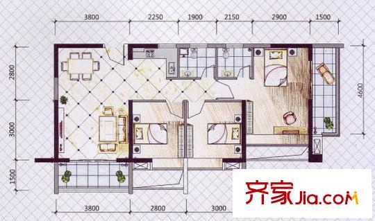 現(xiàn)代國度戶型圖G戶型 3室2廳2衛(wèi)1廚