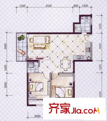 現(xiàn)代國度戶型圖H戶型 2室2廳1衛(wèi)1廚
