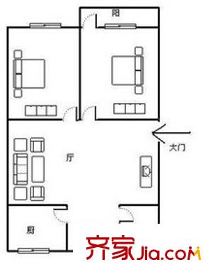 區(qū)政協(xié)宿舍戶型圖7 2室2廳1衛(wèi)1廚