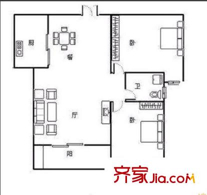 金水花園戶型圖2 2室2廳1衛(wèi)1廚