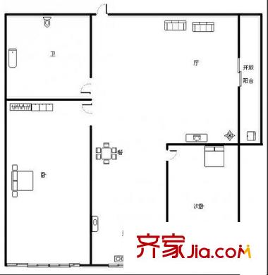 金水花園戶型圖1 2室2廳1衛(wèi)1廚