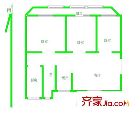 金水花園戶型圖5 3室2廳1衛(wèi)1廚