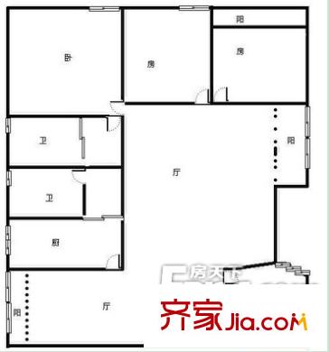 古城路中國銀行大院戶型圖2 4室2廳2衛(wèi)1廚
