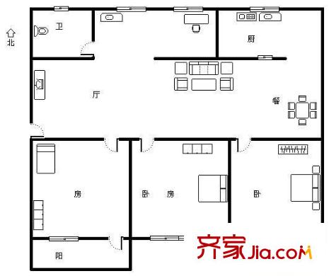 廣西區(qū)糧食局宿舍 3室 戶型圖