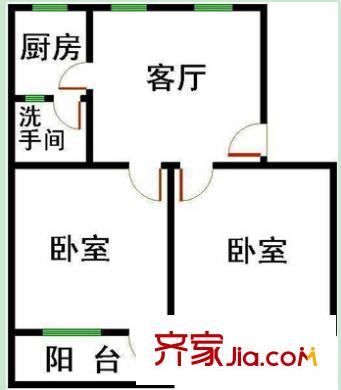 石化廳大院戶型圖5 2室2廳1衛(wèi)1廚