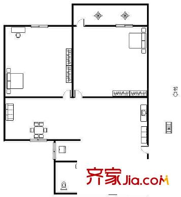 桃源路單位房 2室 戶型圖