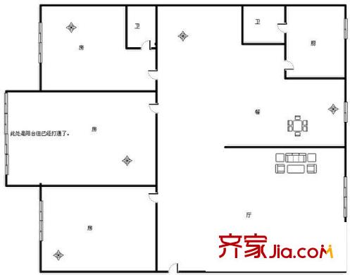 桃源路單位房 3室 戶型圖